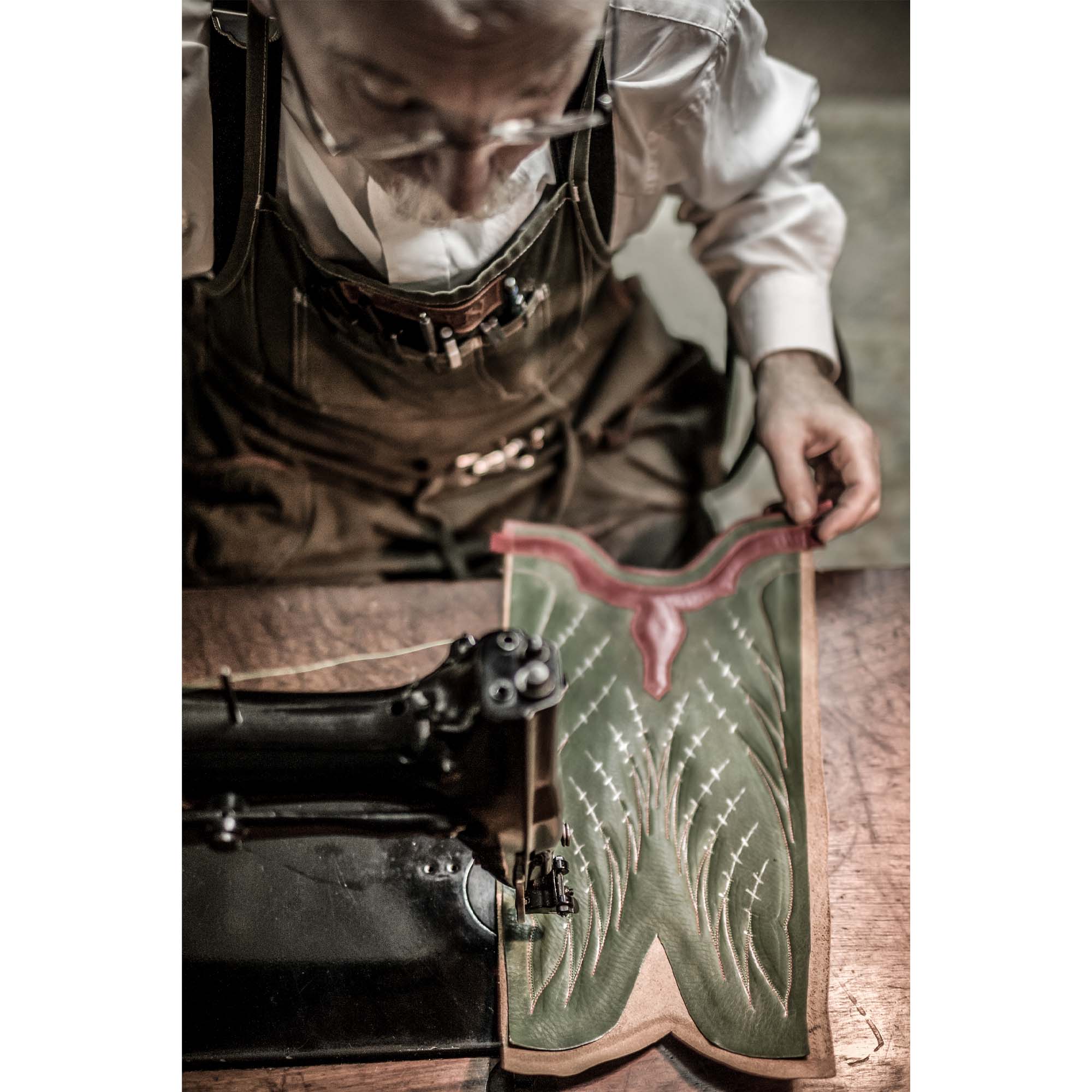Tadd Myers, Making Boots sewing the upper leather photography print