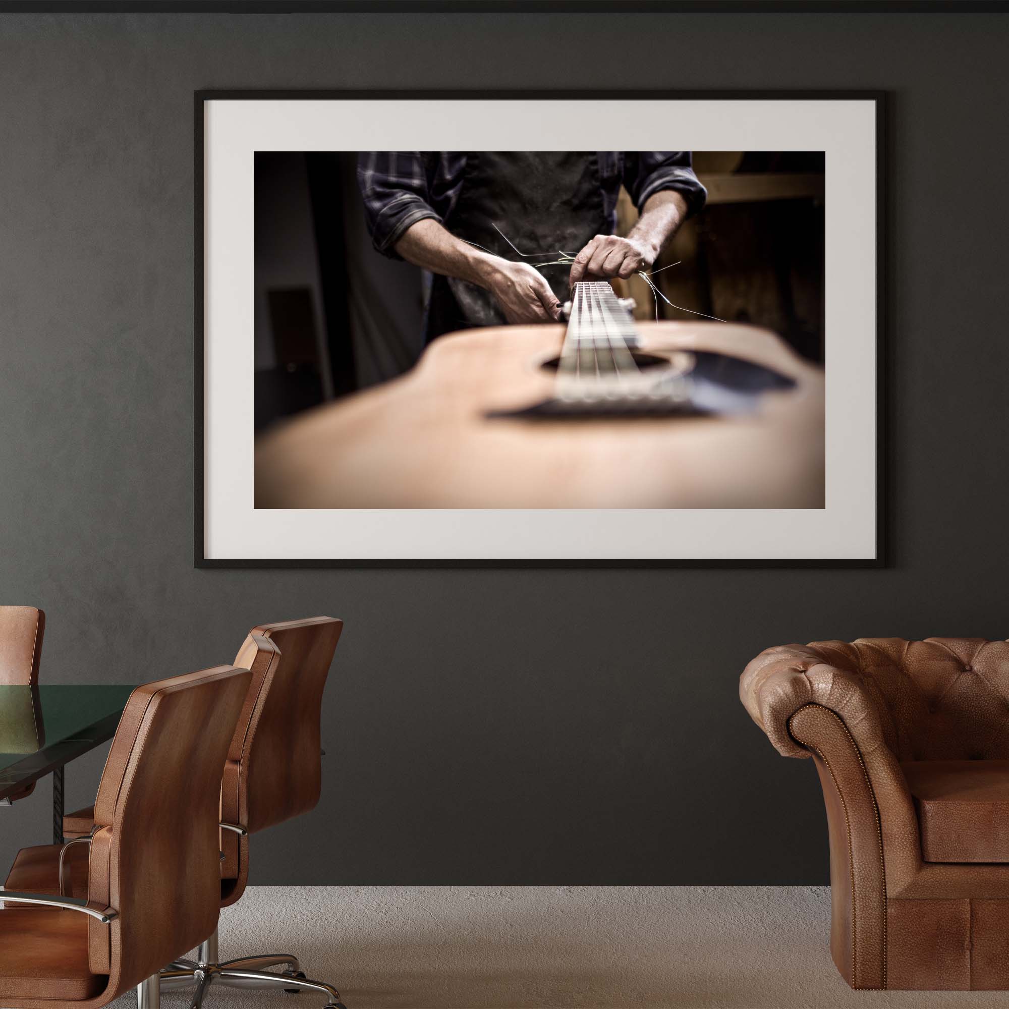 Tadd Myers, Guitar being strung photography print
