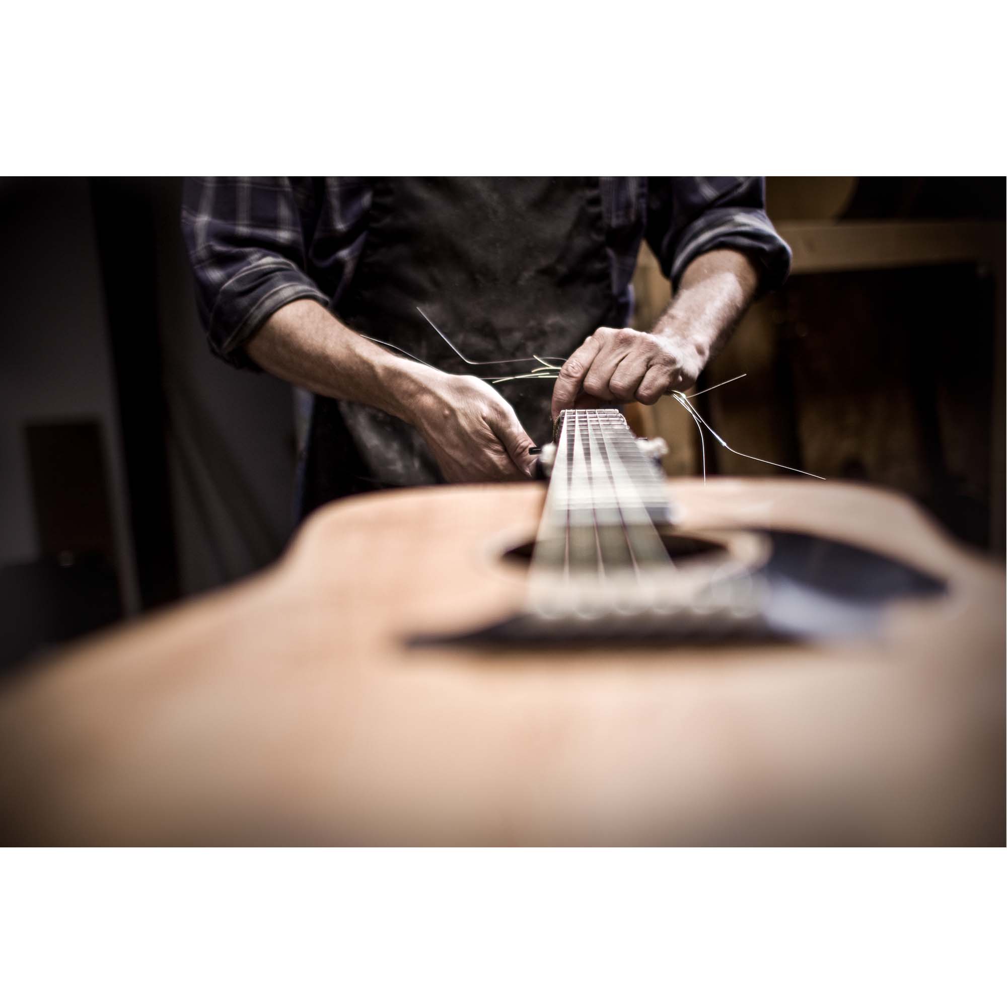 Tadd Myers, Guitar being strung photography print