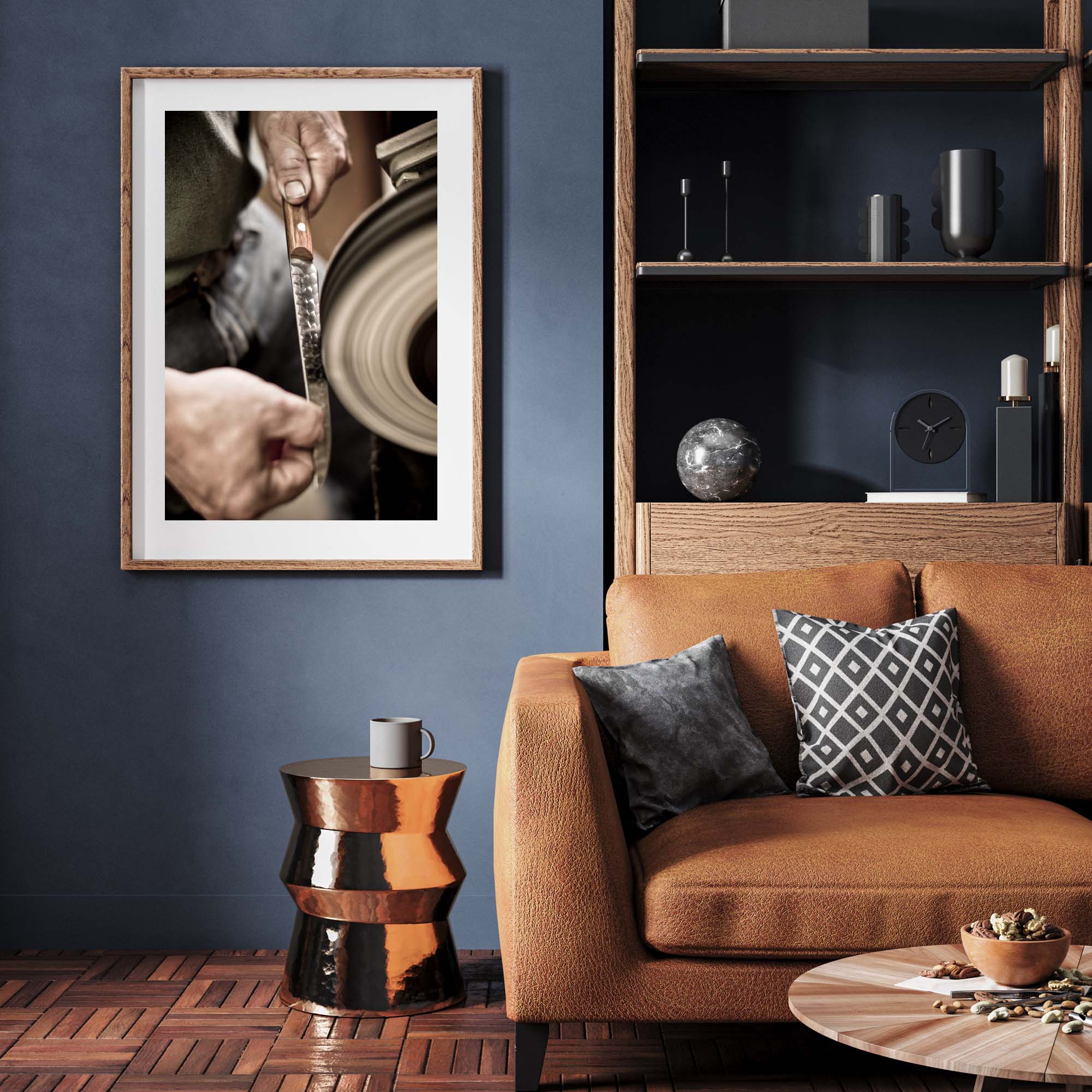 Tadd Myers, Knives 3, sharpening print on the wall