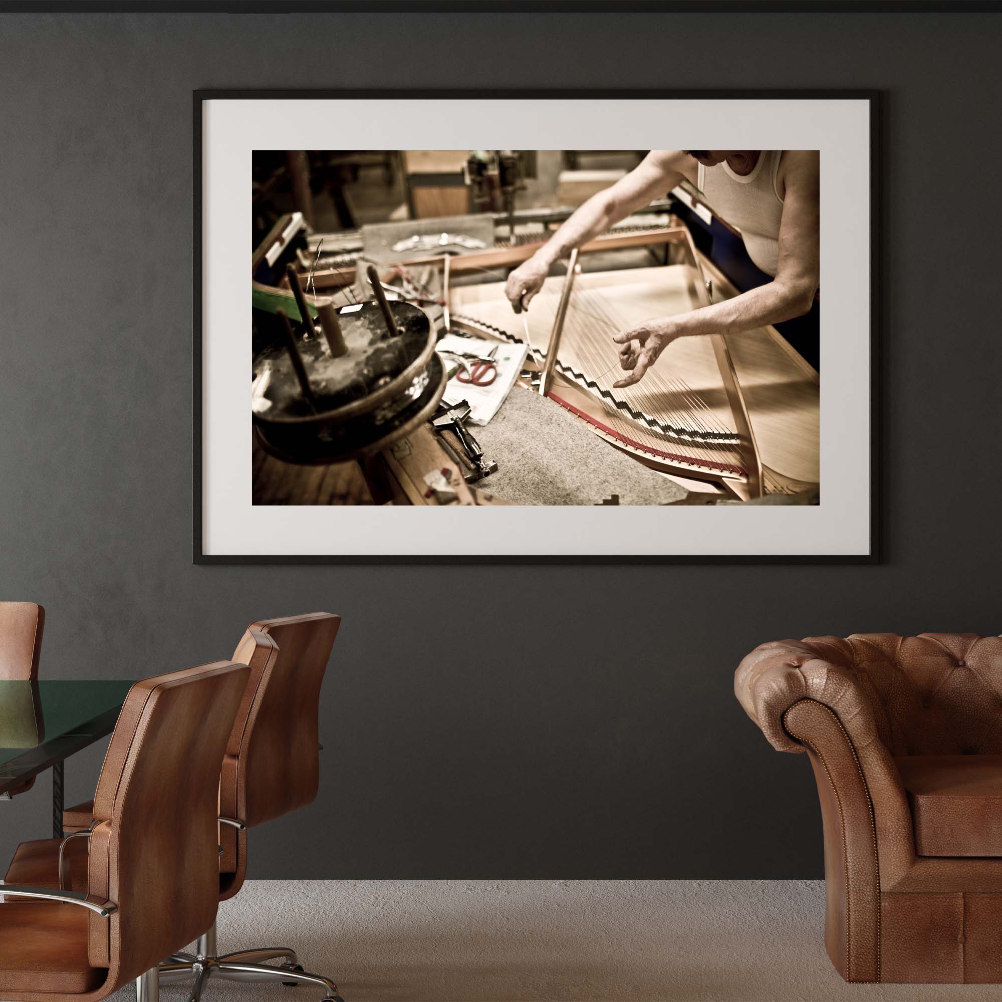 Piano 3 - stringing the piano print, photography by Tadd Myers