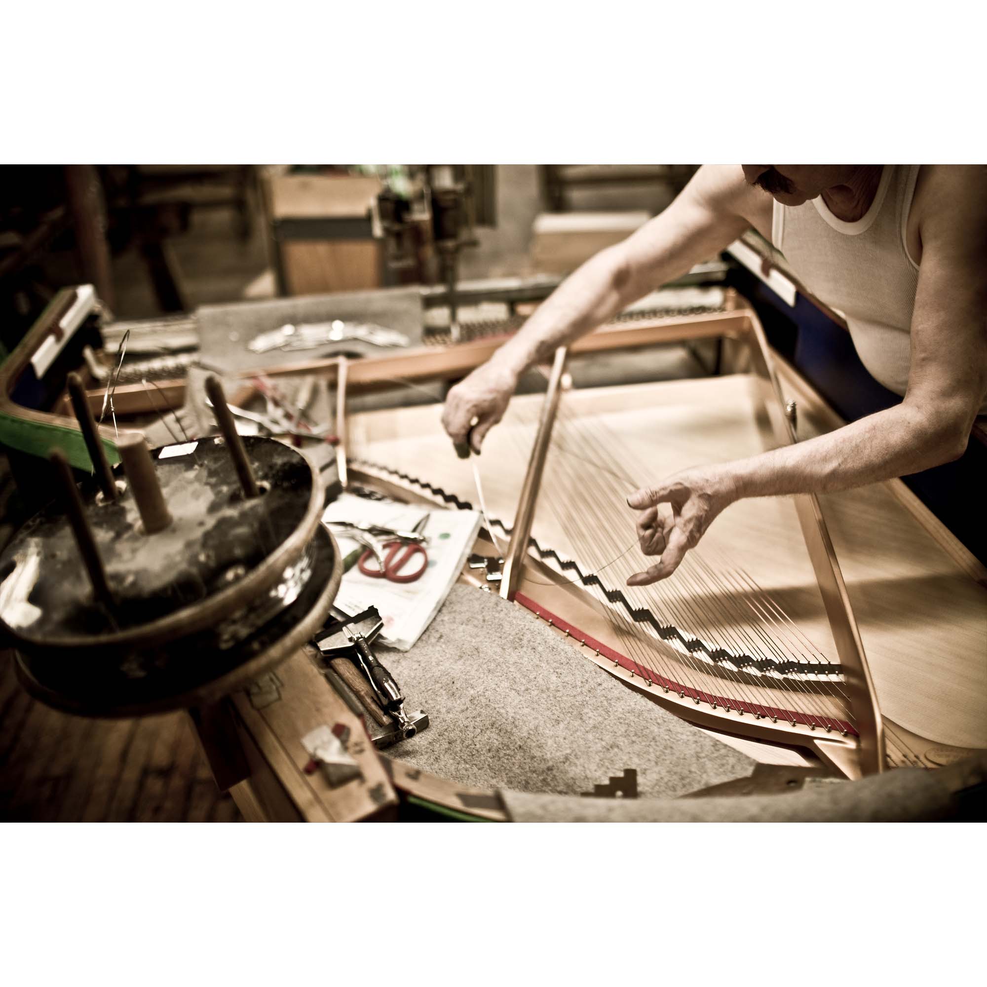 Piano 3 - stringing the piano print, photography by Tadd Myers