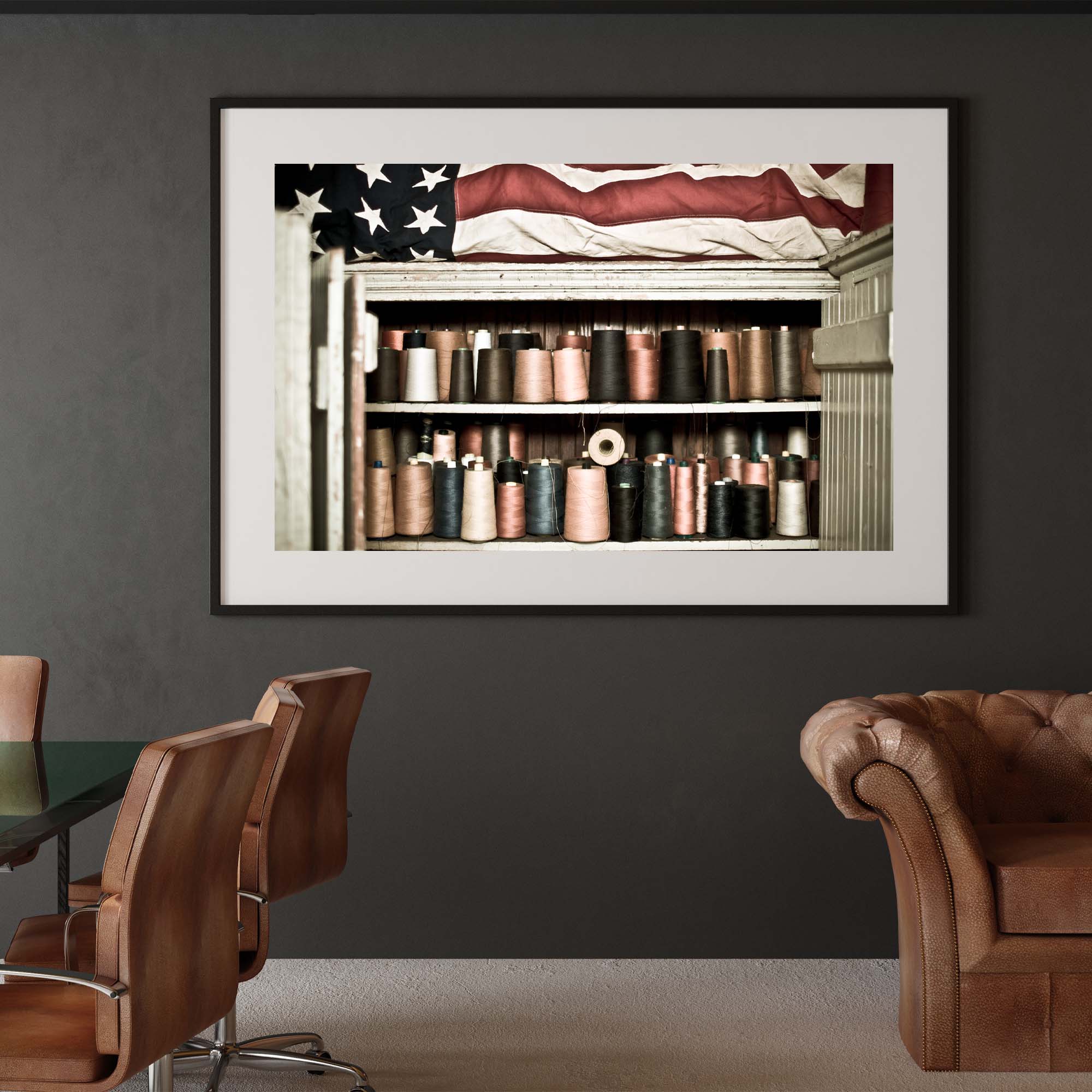 Tadd Myers, Singles, Singles - 4 - Thread Spools & Flag print on a wall