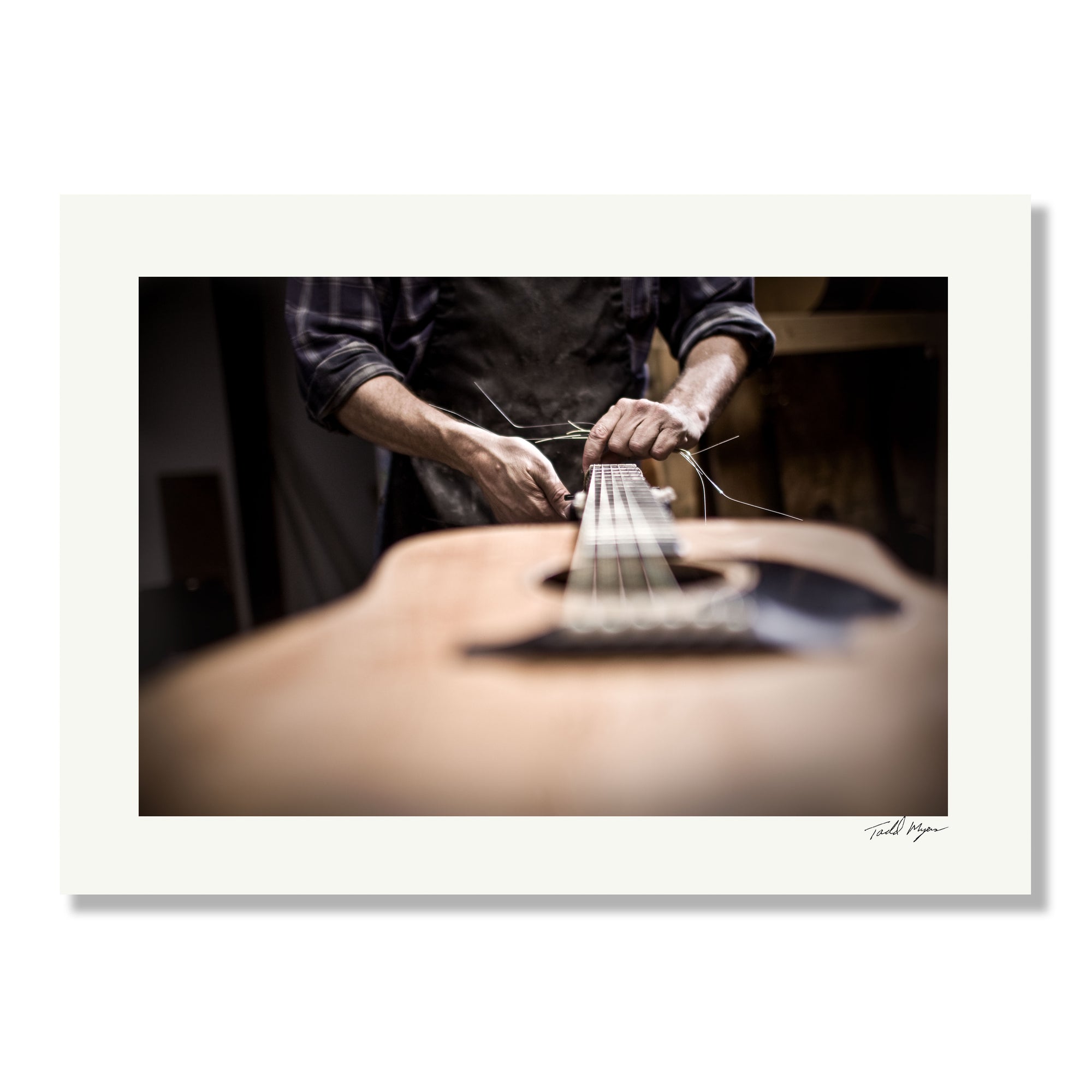Tadd Myers, Guitar being strung photography print