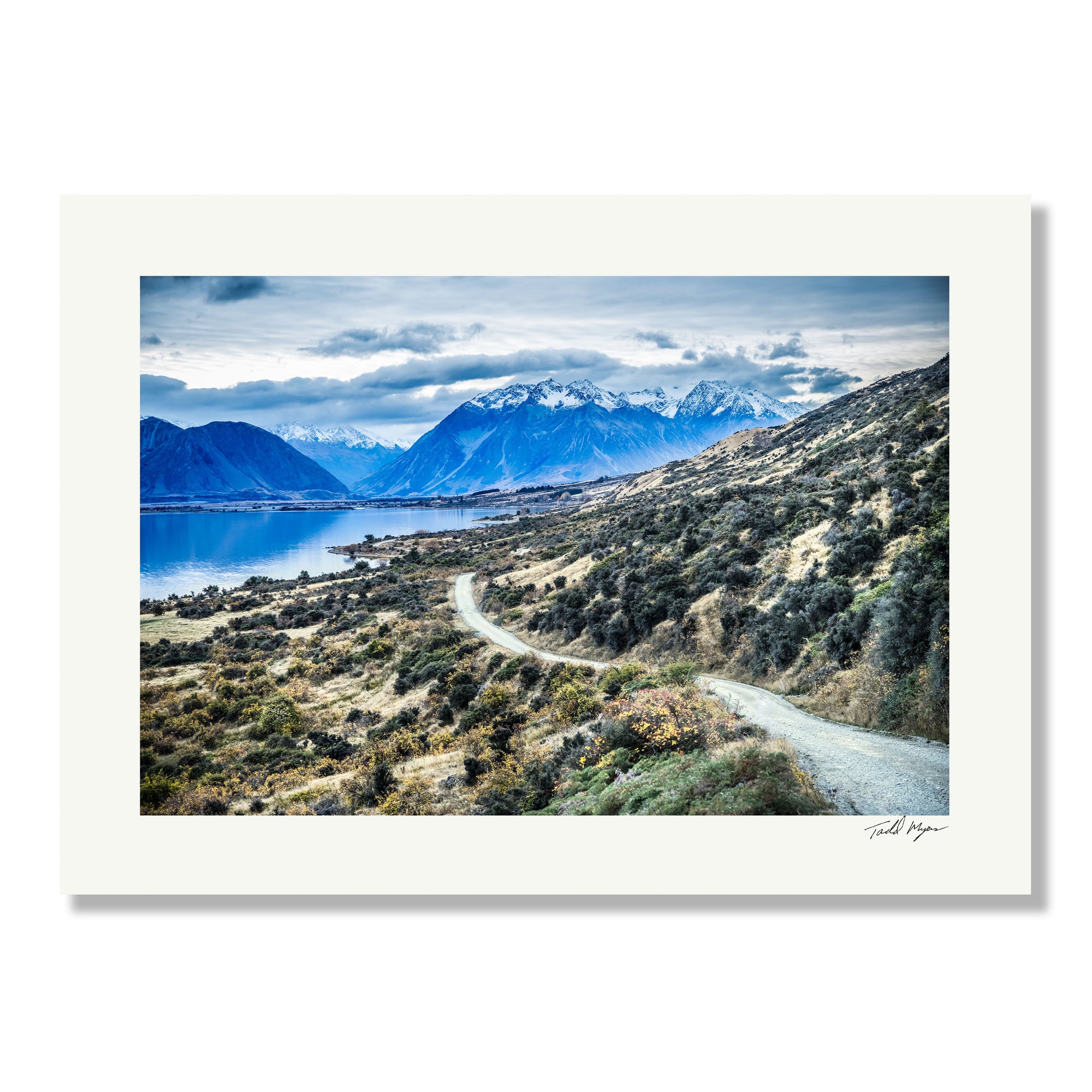 The road leading to Lake Ruataniwha, New Zealand print. Photographed by Tadd Myers